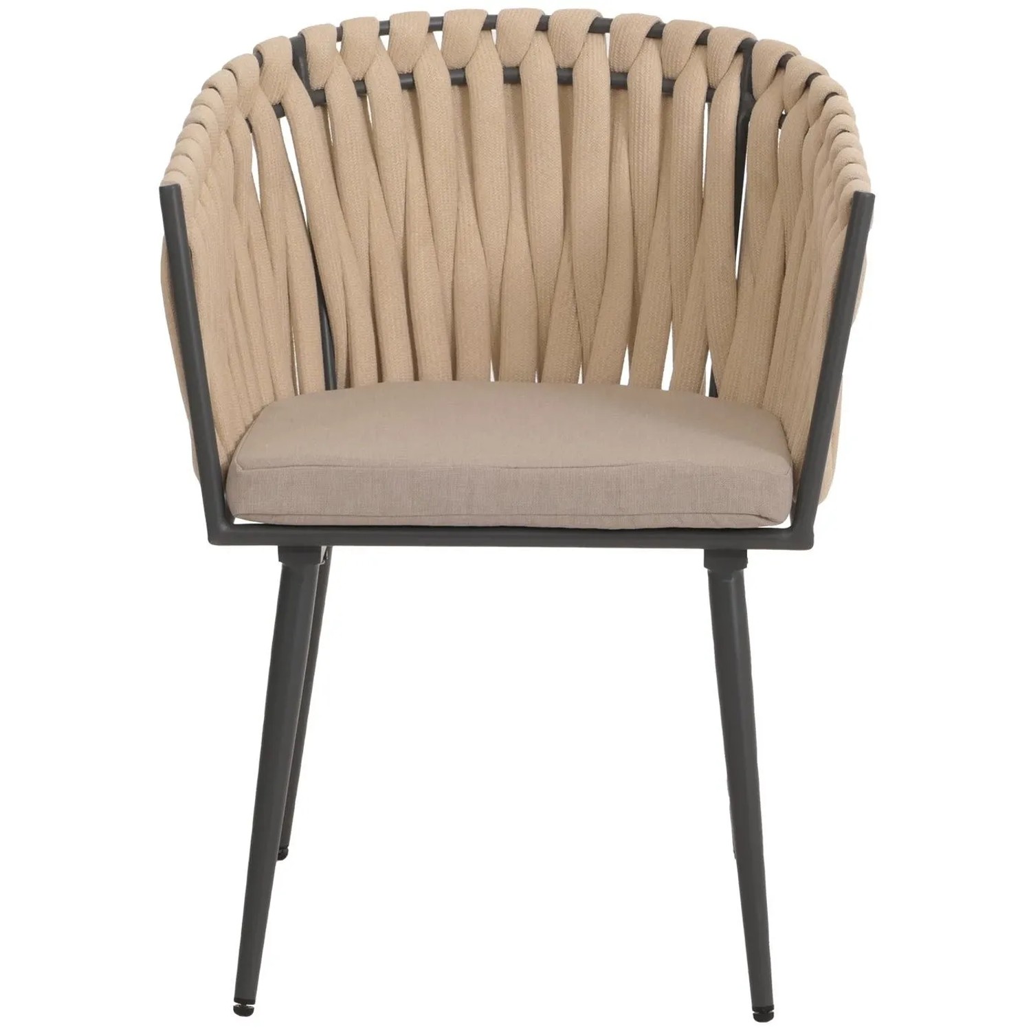 Proregal 2er-Set Aluminium-Gartenstuhl HxBxT 82x61x57 cm Sitzhöhe 50cm Olefin Seilgeflecht Rope Creme Kissen Hellbraun Outdoor Stuhl Armlehne_5
