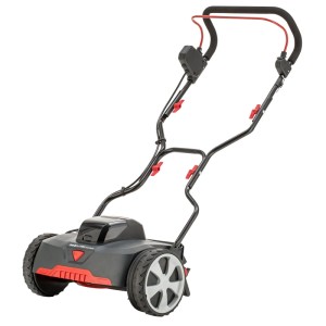 Al-Ko Akku-Spindelmäher RazorCut 38.6Li HM Comfort, grau/rot, mit Bedienelementen und Rädern.