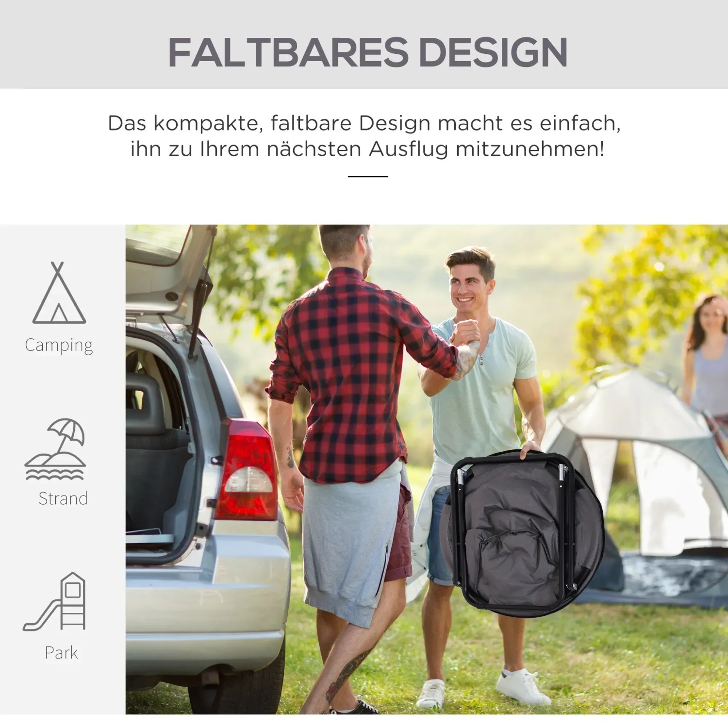 Outsunny Campingstuhl, grau, faltbar, leicht zu transportieren für Camping, Strand oder Park.