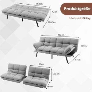 Costway Klappbares Schlafsofa Umwandelbares Schlafcouch Grau