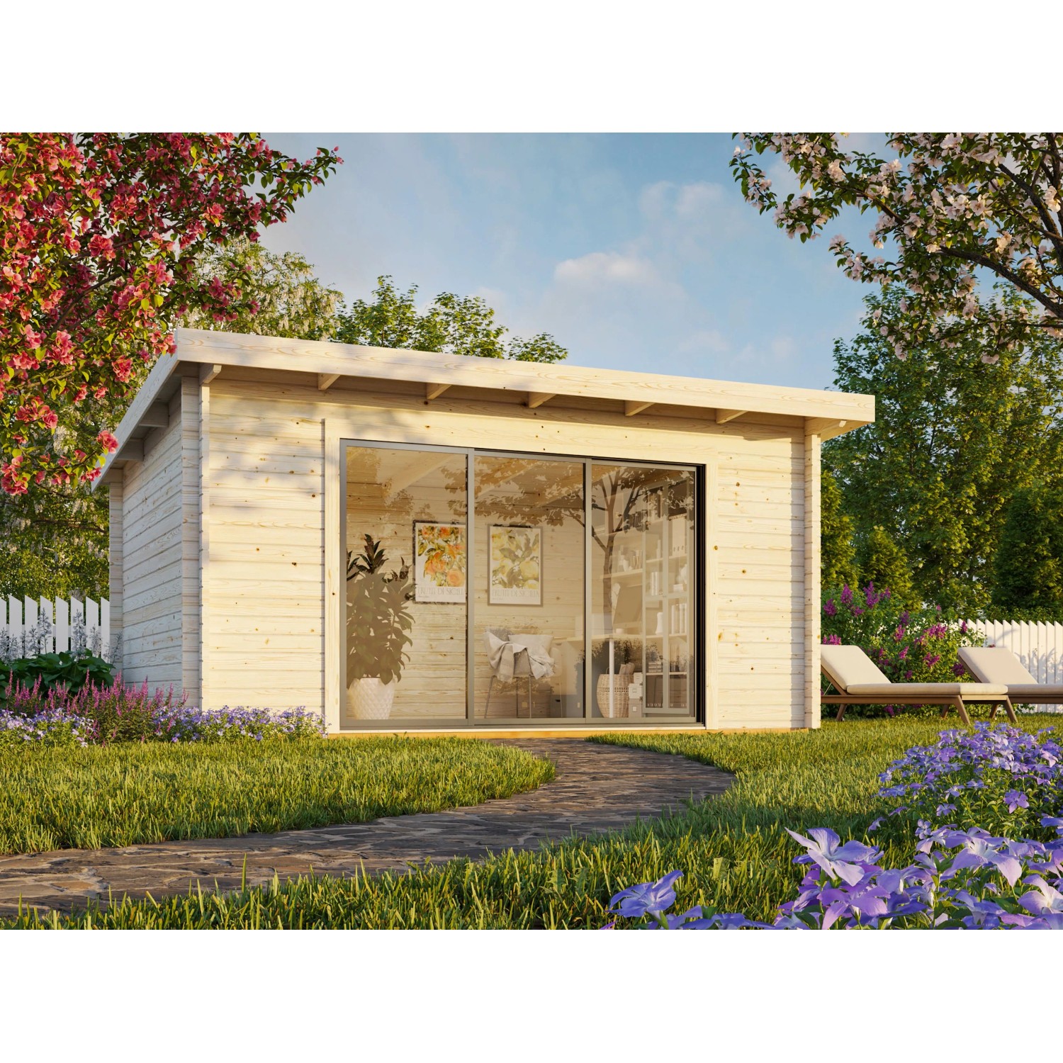 Palmako Gartenhaus Lea Slide Plus 450 x 330 cm Lackiert Weiß-Anthrazit FSC®