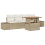 Beige vidaXL Garten Essgruppe mit Kissen, 5-teilig, aus Polyrattan und Akazienholz.