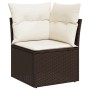 Braunes vidaXL Garten Ecksofa aus Rattan mit cremeweißen Kissen.