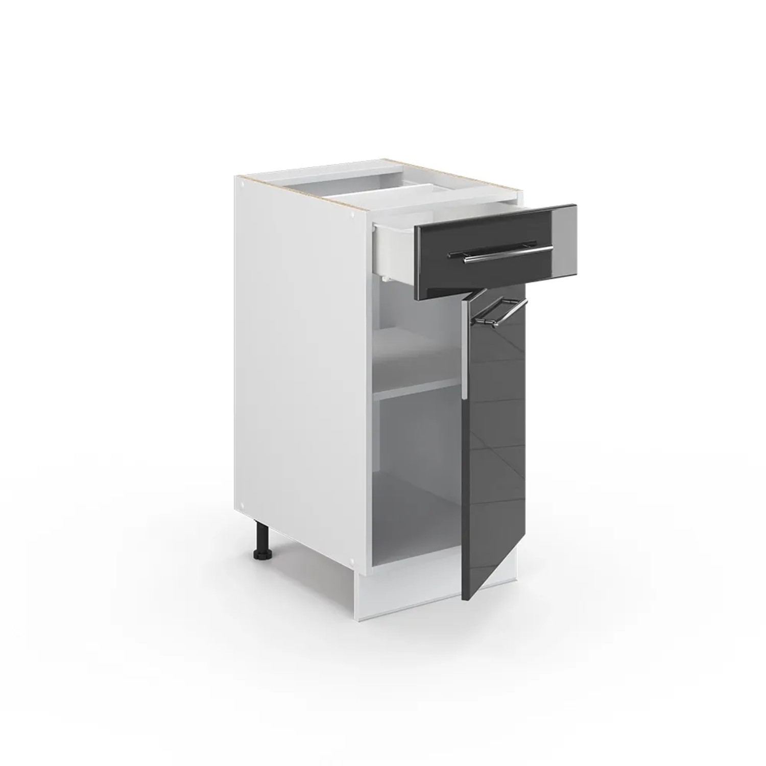 Vicco Küchenunterschrank Fame-Line, 40 cm, Anthrazit Hochglanz/Weiß mit Schublade und Tür.