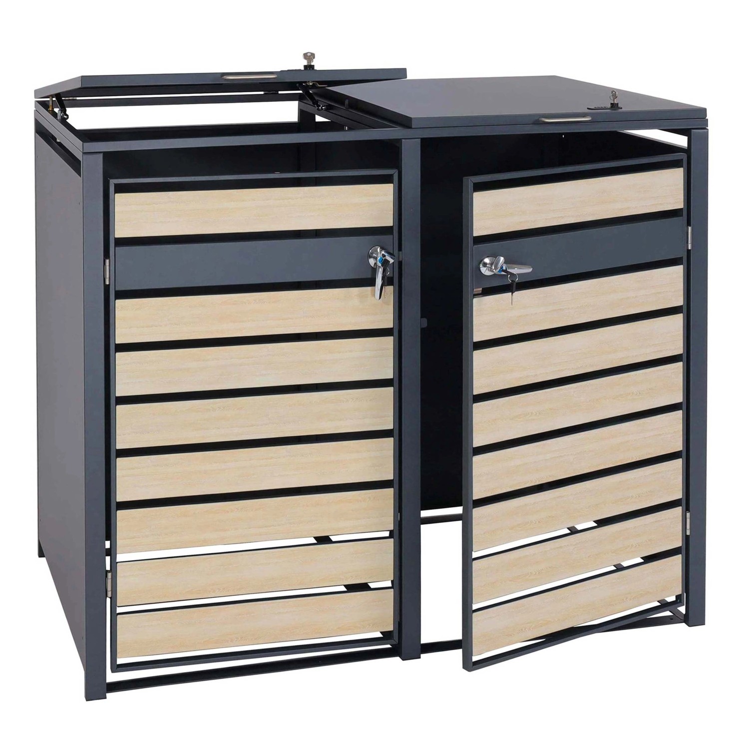 PROREGAL Mülltonnenbox 2er 117x132x80cm Anthrazit Buche-Holzoptik Hellbraun günstig online kaufen