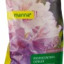 Manna Rhododendrondünger 1 kg im Beutel mit Rhododendronblüte. Spezialdünger für Moorbeetpflanzen.
