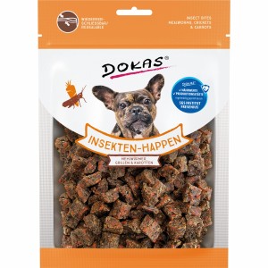 Dokas Hunde-Natursnack Insekten-Happen, 100g Packung mit Mehlwürmern, Grillen und Karotten.