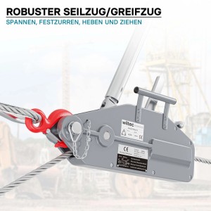 Wiltec Seilzug 1600Kg Seilwinde 20M Stahl Handseilzug Forstseilwinde Greifzug