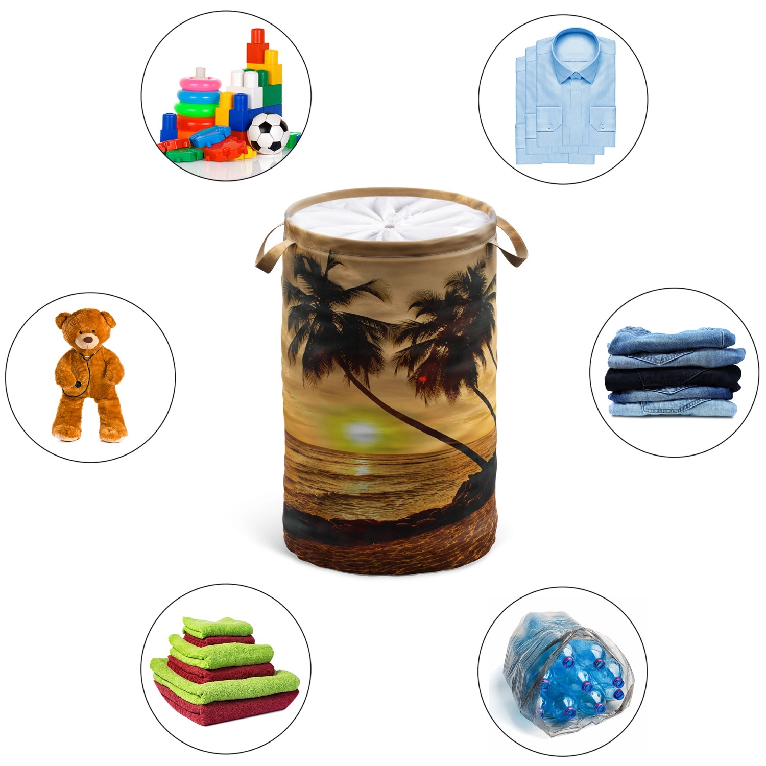 SANILO Wäschekorb Summer mit Palmenmotiv, ideal für Bad, Schlaf- oder Kinderzimmer.