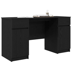 vidaXL Schreibtisch mit Regal, schwarz Eichen-Optik, 140 cm breit, mit Schubladen und Türen.