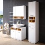 Vicco Badmöbel-Set Beatrice, 3-teilig in Weiß/Sonoma mit Spiegelschrank, Waschbeckenunterschrank und Hochschrank.