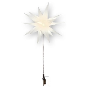 Weißer LED-Kunststoffstern (Ø 60 cm) mit Erdspieß für Weihnachtsdeko.
