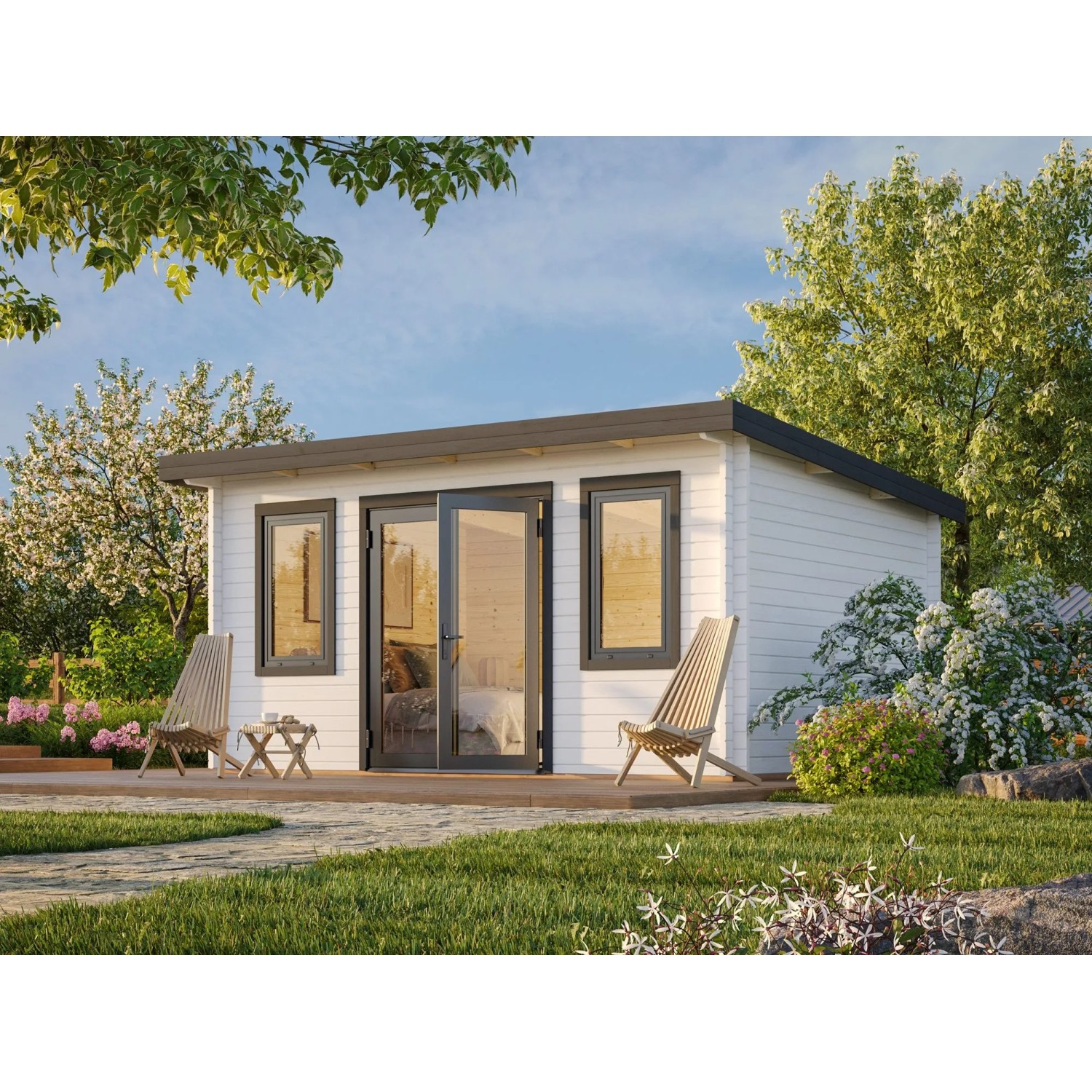 Palmako Holz-Gartenhaus Lisandra Pultdach Weiß Lackiert 470 cm x 350 cm 14,2 m²