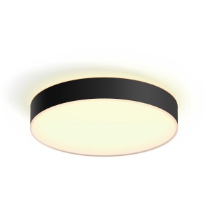Schwarze Philips Hue Enrave L Deckenleuchte mit Dimmer und warmweißem Licht.