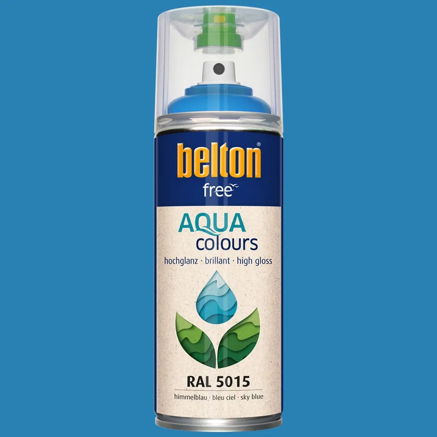 Belton Free AQUAcolours Buntlack RAL 5015 Himmelblau hochglänzend im Detail.