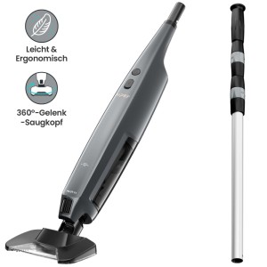 Dunkelgrauer Hand-Poolreiniger Pilot X1 mit 360°-Saugkopf und Teleskopstange für effiziente Poolreinigung.