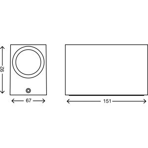 Technische Zeichnung Telefunken LED-Wandleuchte, 2er Set, Anthrazit, Maße: 9,2x6,7x15,1 cm.