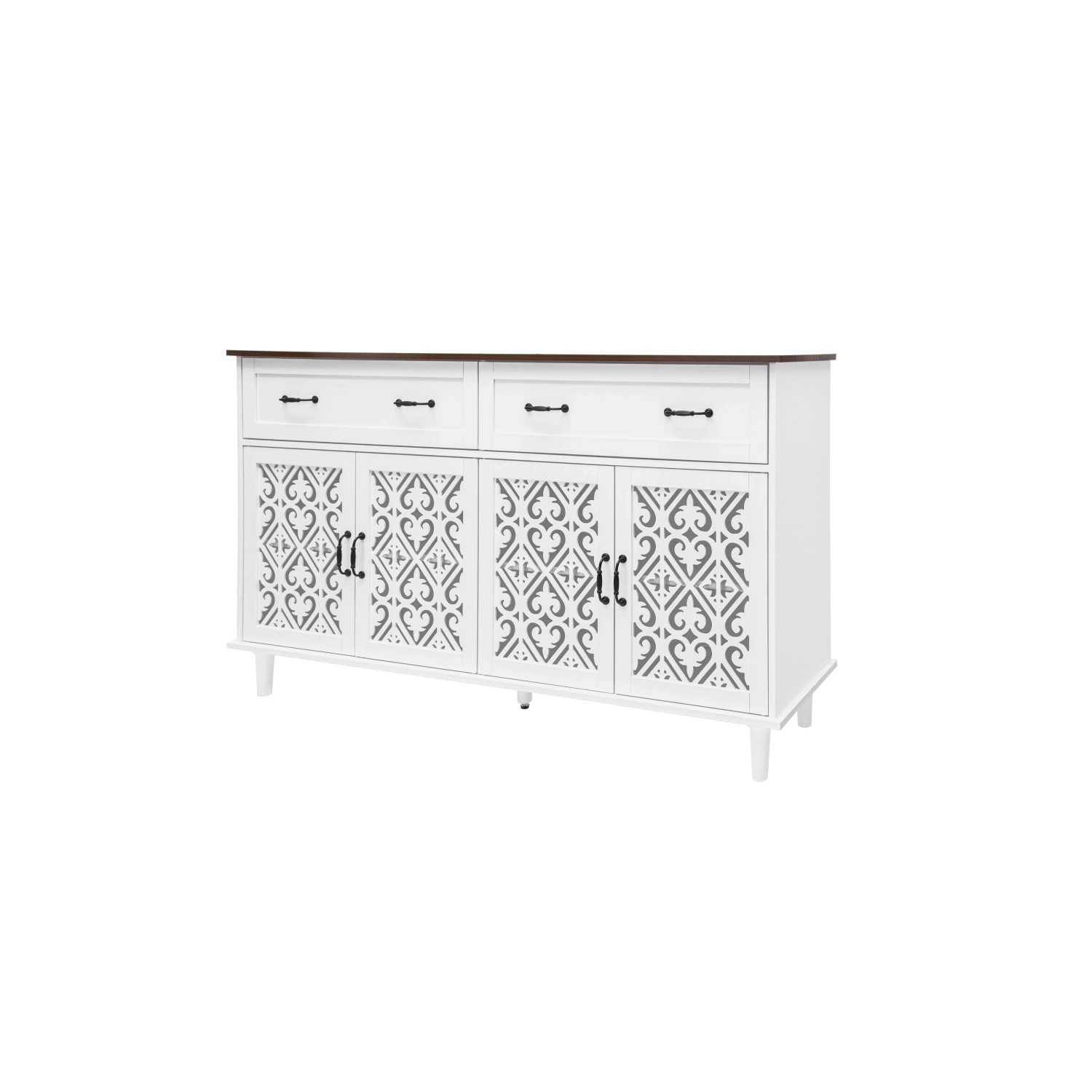 okwish Sideboard mit 4 Türen 2 Schubladen Wohnzimmer 150x90x40cm Weiß