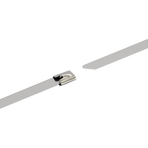 Schwaiger Edelstahlkabelbinder, 40 cm, für Solaranlagen, Detailaufnahme des Verschlusses.