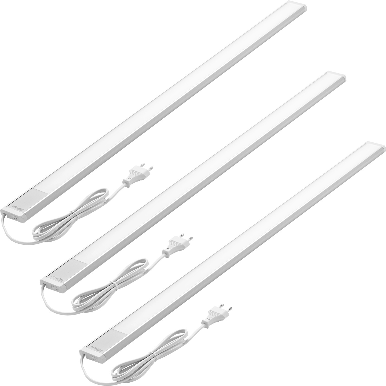 Oktaplex 3er Set Unterbauleuchte Küche Flach Aluminium 90cm Set LED Küchenlicht Warmweiß mit Schalter