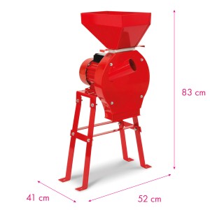 Rote EBERTH Getreidemühle mit 1100W Motor und Untergestell. Ideal zum Schroten von Getreide.