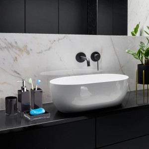 Relaxdays Badaccessoires Set Kunststoff Schwarz Vierteilig Glänzend Rostfrei