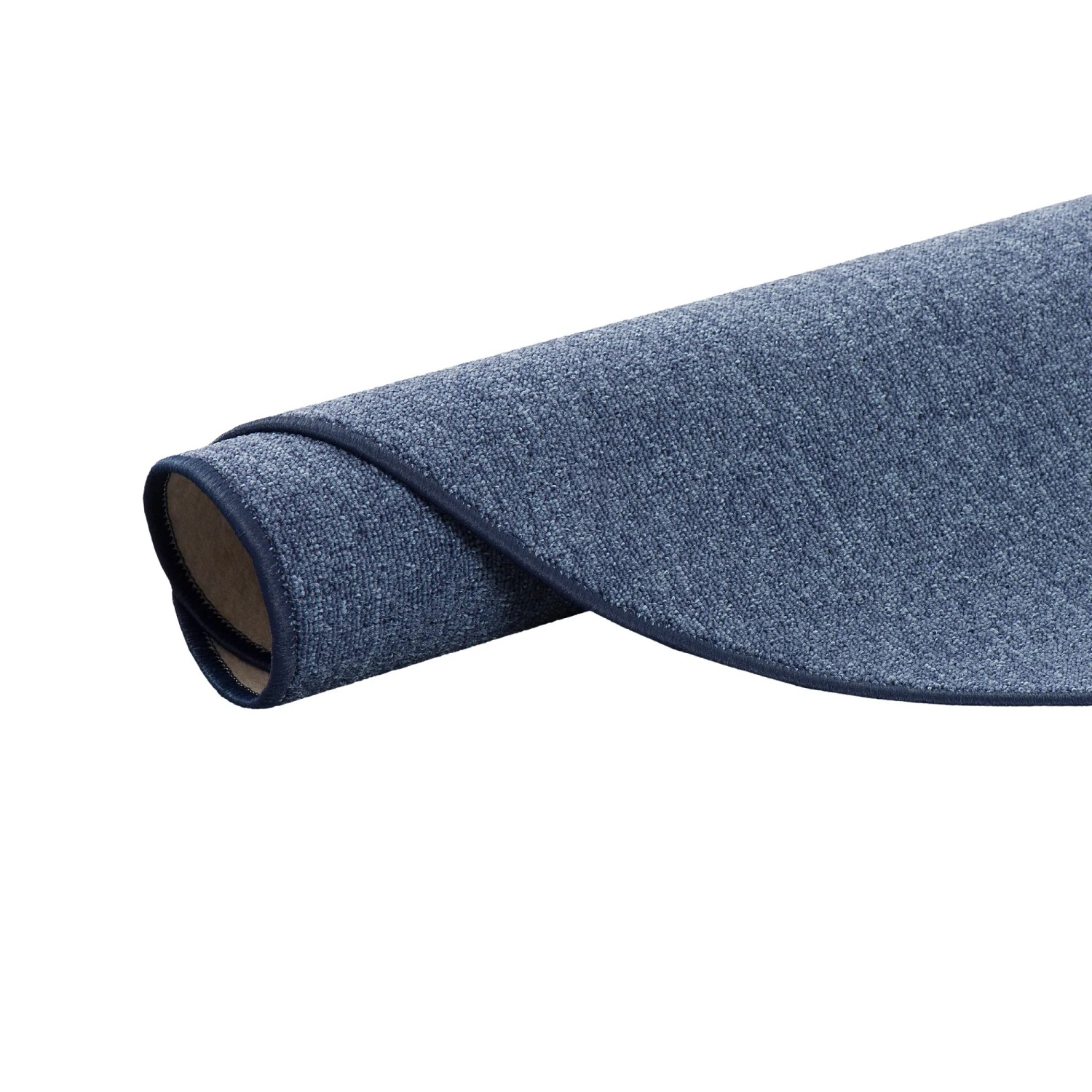 Gerollter, dunkelblauer Snapstyle Feinschlingen Velour Teppich Strong, 200cm Durchmesser.