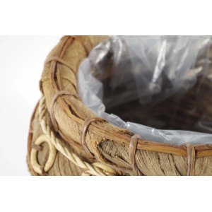 Kobolo Übertopf Blumentopf Pflanzschale Kokosblatt Braun 35x22 cm