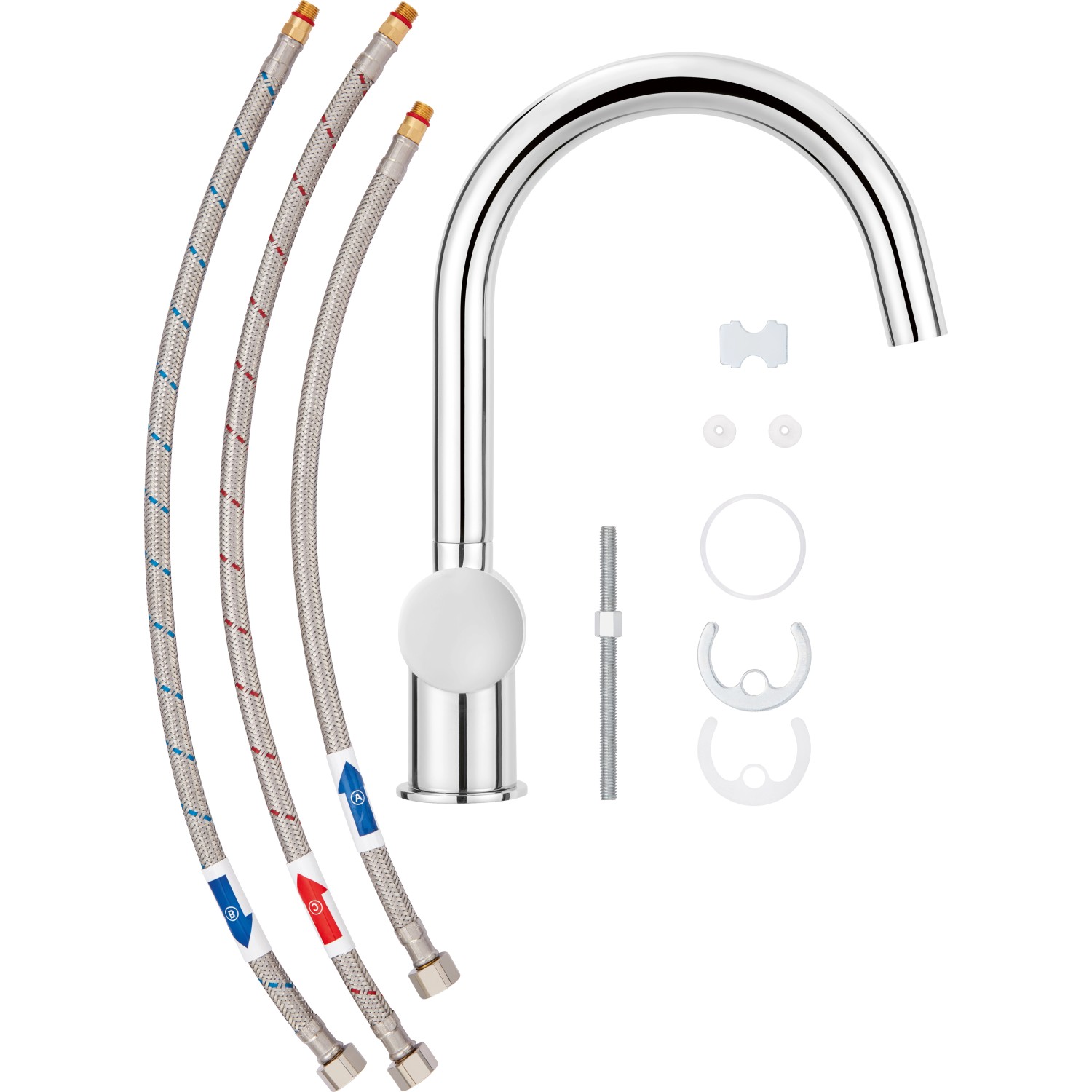 baliv Niederdruck Küchenarmatur KI-5150 N Chrom mit Anschlussschläuchen und Befestigungsmaterial.