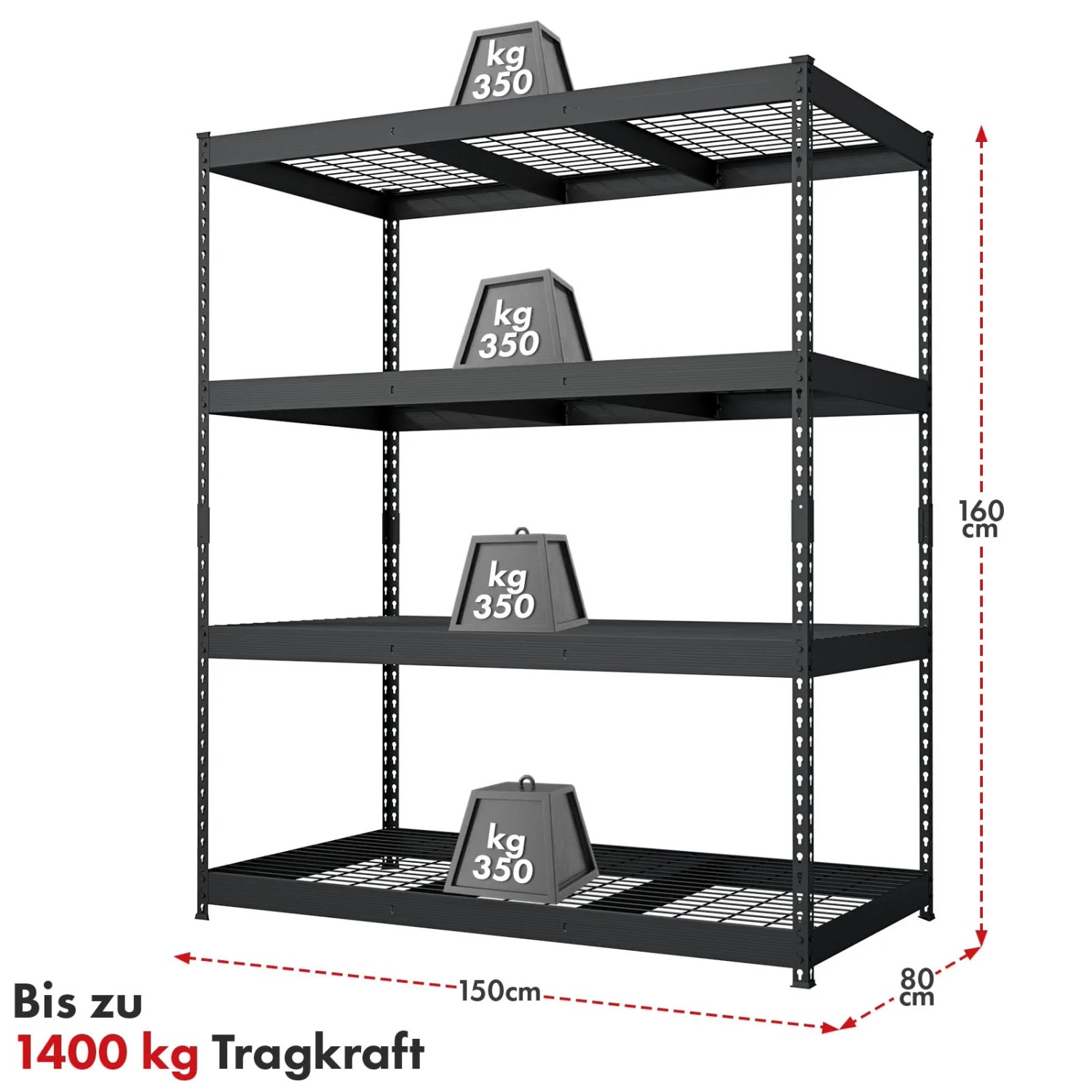 Floordirekt Schwerlastregal Yukon Rivet 4 Böden Schwarz 160 x 150 x 80 cm_8