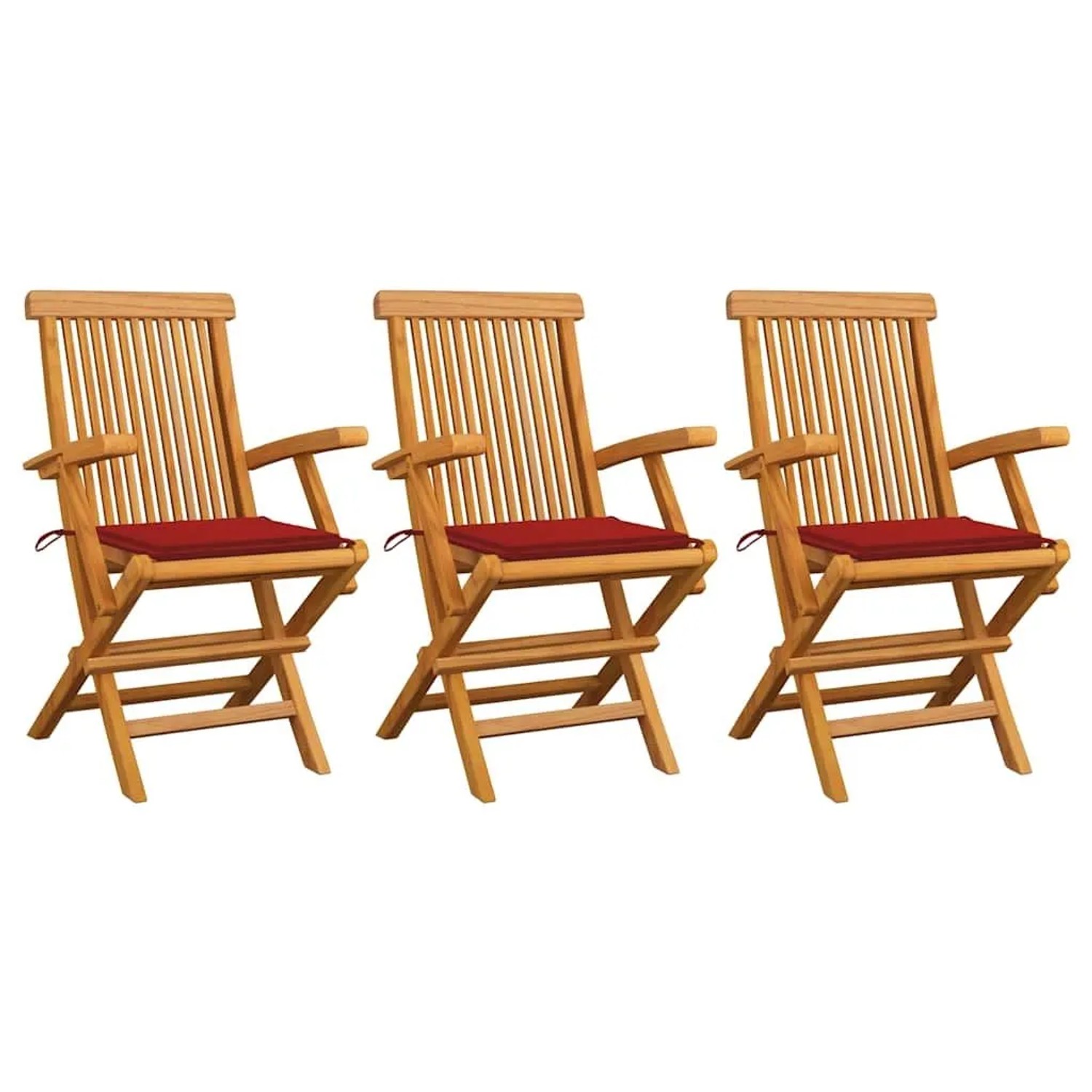 vidaXL Gartenstühle mit Roten Kissen 3 Stk Massivholz Teak 3062520