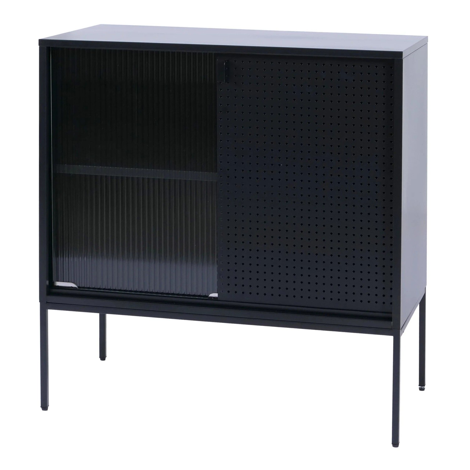 MCW Kommode O90 Industrial Staufächer Schiebetüren Metall 85x80x45cm Schwarz