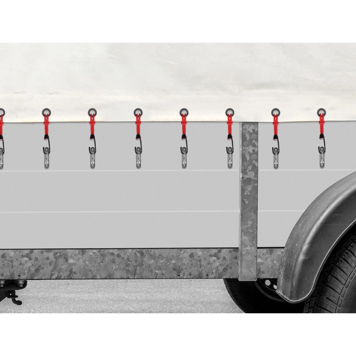 LAS Expanderhaken 100mm 6er-Pack zur Ladungssicherung auf Anhänger.