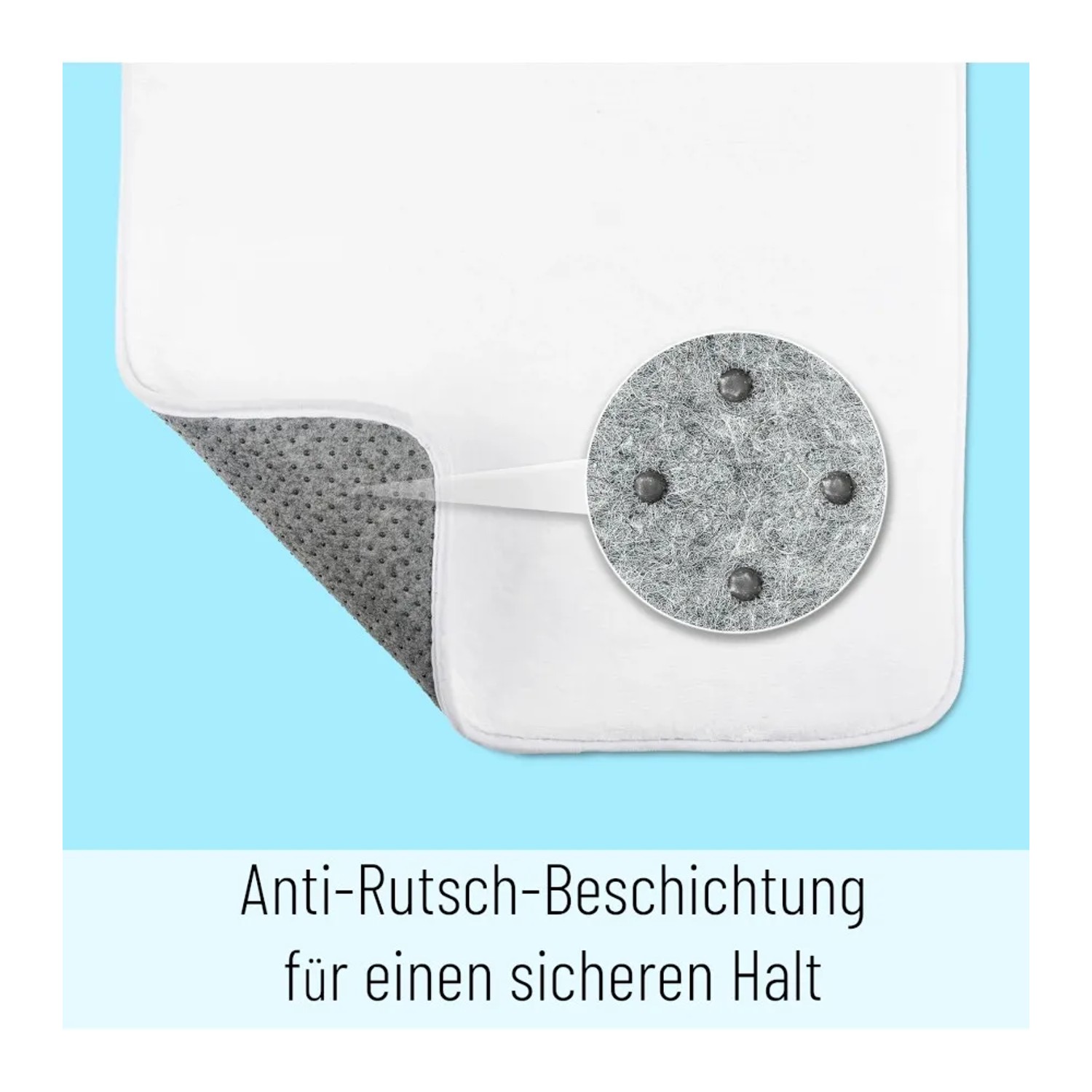 Detailaufnahme Sanilo Badteppich Granit: Rutschfeste Unterseite für sicheren Halt.