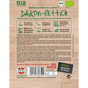 Sperli Bio-Daikon-Rettich Nachfüllpads für Grünsprossen-Anzucht, 3 Keimpads. Würzig-scharfer Geschmack.