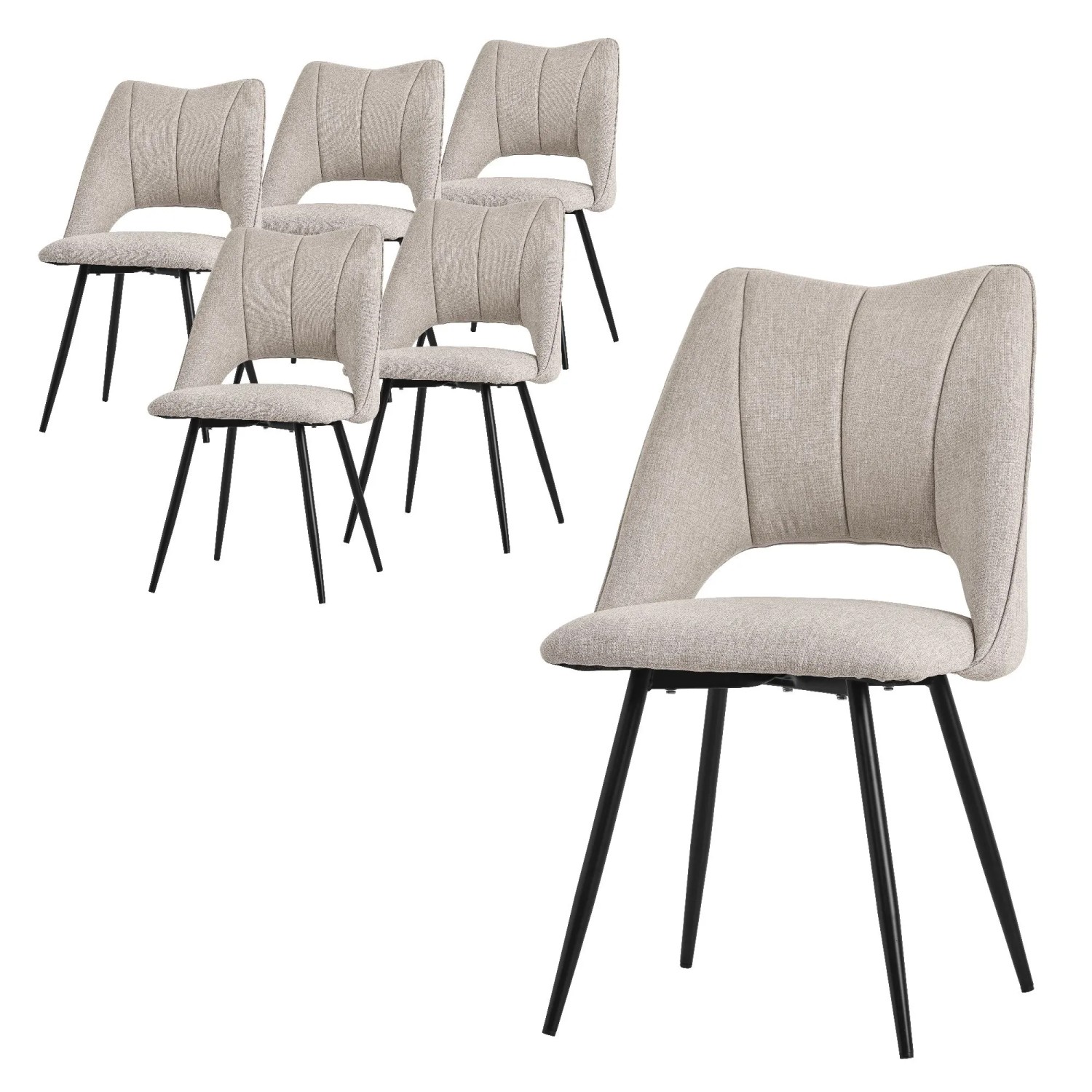 ML-Design Esszimmerstühle 6er Set Beige Stoffbezug Metallbeinen modern