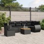 Schwarze 7-tlg. vidaXL Garten-Sofagarnitur aus Poly Rattan mit Kissen und Tisch.