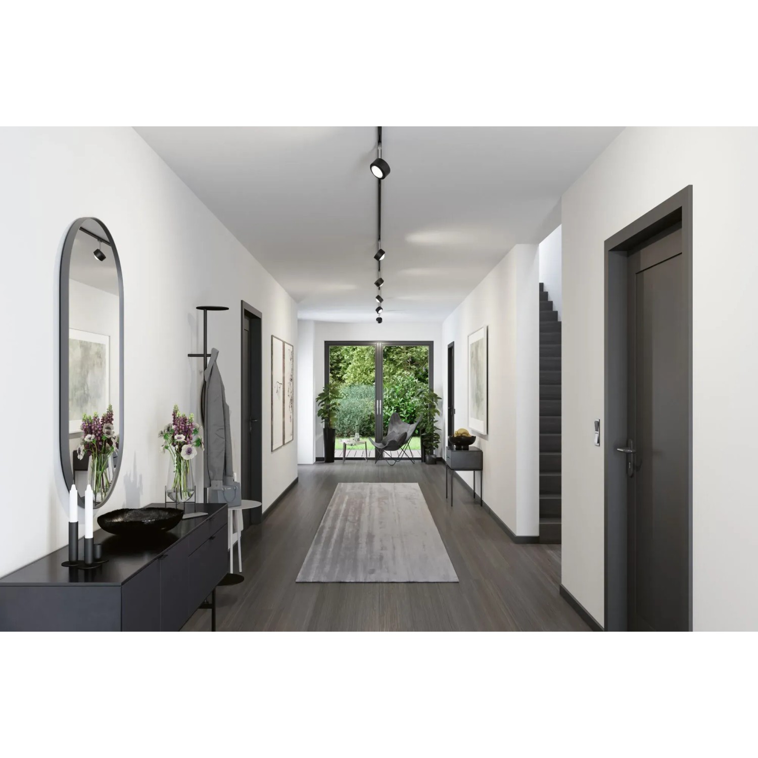 Flur mit Urail Schienensystem und Paulmann LED Spot Aldan in Schwarz matt.