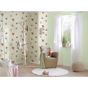 Kinderzimmer mit Vliestapete mit Tier-Motiven in Grün und Schwarz. FSC®-zertifiziert.