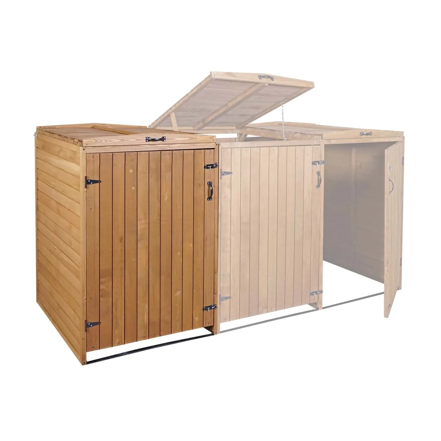 Proregal XL Mülltonnenbox für 1-2 Tonnen, braunes Tannenholz, mit Deckel und Tür.