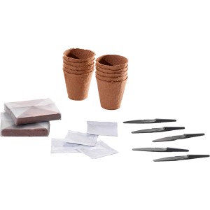 Anzucht-Set Chilli und Paprika mit Töpfen, Erde, Saatgut und Pikierstab für die Pflanzenanzucht.