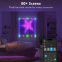 Govee X Netflix Gardinenleuchte H70BC im Schlafzimmer mit Sternmuster und Smartphone-App.