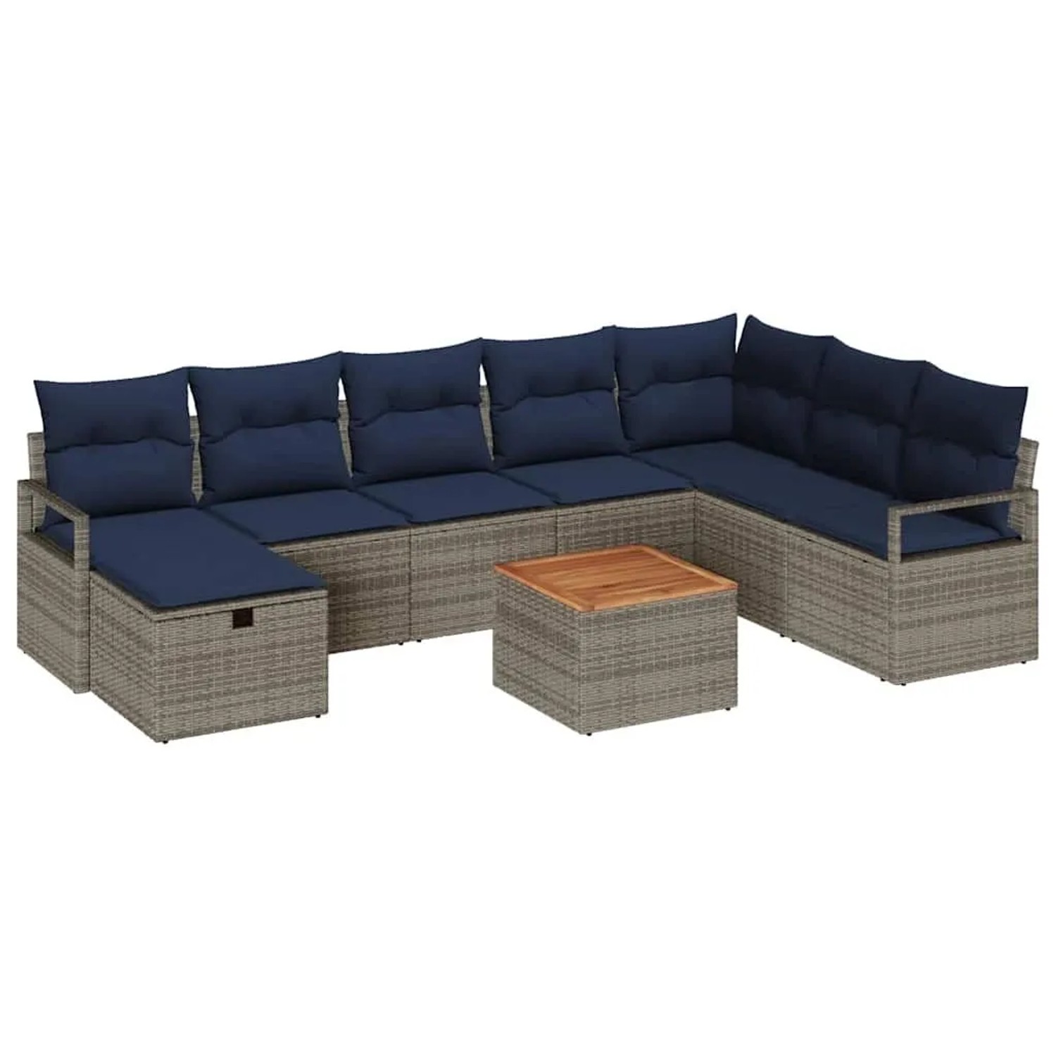 vidaXL Gartensofa-Set mit Kissen mit Speicher 9-Tlg Grau Poly-Rattan 3359556