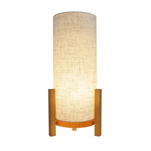 Näve LED-Tischleuchte Madita: Akku-betriebene Designlampe mit Leinen-Schirm und Holzfuß.