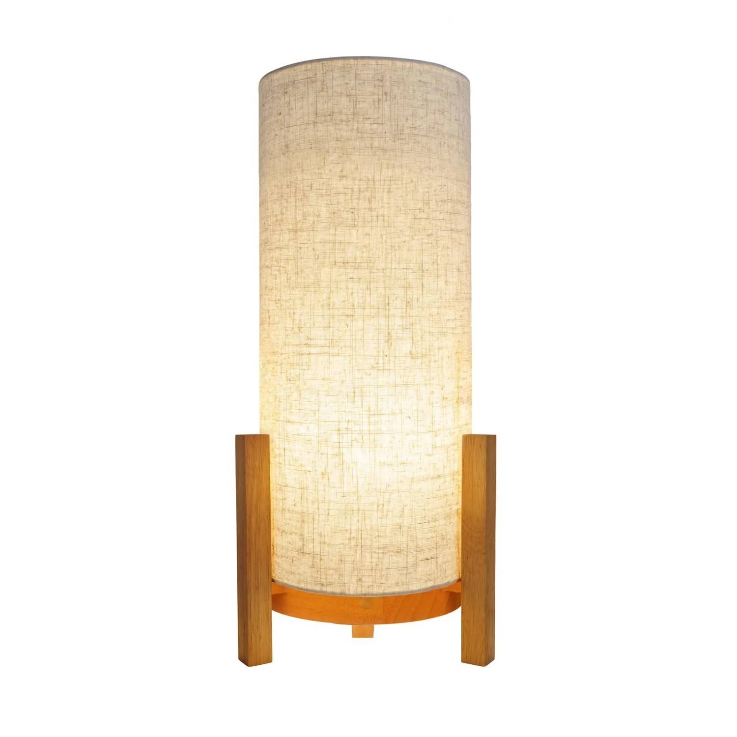 Näve LED-Tischleuchte Madita: Akku-betriebene Designlampe mit Leinen-Schirm und Holzfuß.