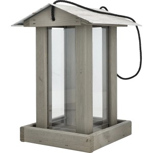 Hängendes Vogelhaus mit Schiebedach aus Kiefernholz und Metall, 28x19x19 cm.