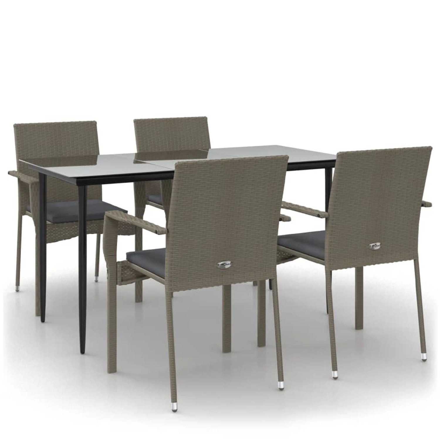 vidaXL 5-Tlg Garten-Essgruppe mit Kissen Schwarz und Grau Poly Rattan 3185127