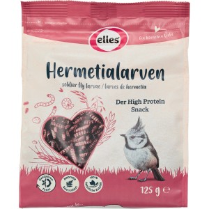 Elles Hermetialarven für Wildvögel, 125g Packung. Ergänzungsfutter mit hohem Proteingehalt.