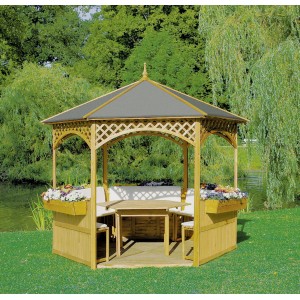 Möbelset für Pavillon Palma: Tisch und Bänke aus Kiefernholz für gemütliche Stunden im Garten.