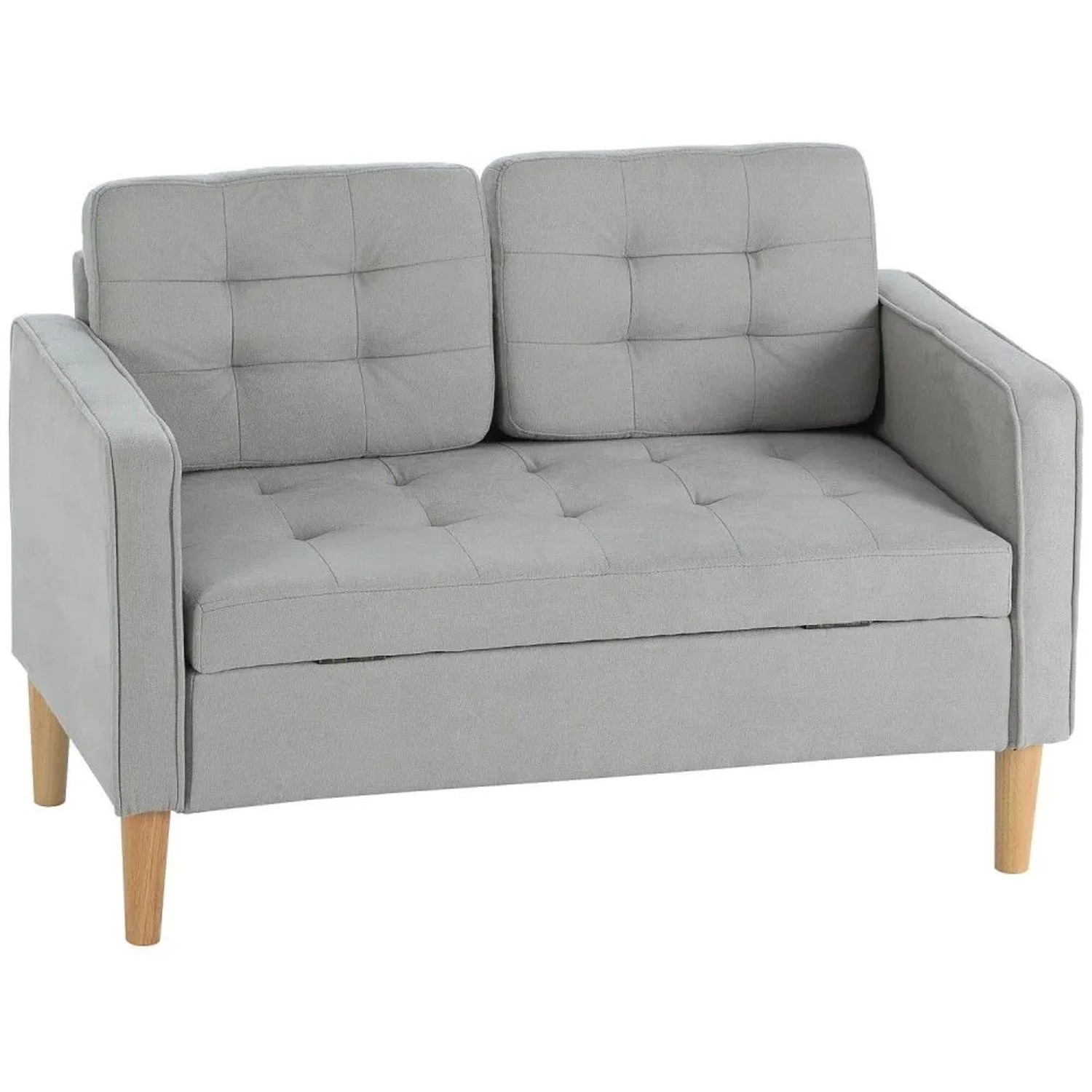 HOMCOM 2-Sitzer Couch mit Stauraum, Polstersofa mit Samtoptik, Polstersofa 1 Teile, für Wohnzimmer, Hellgrau